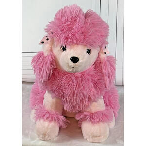 Hugfun Pink Poodle Dog Plush Stuffed Animal Polka Dot Bow 14" Clean/Smoke Free